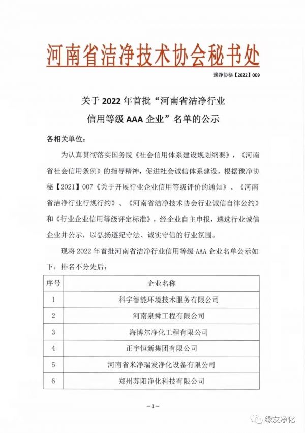 诚信为本 | 绿友环境荣获洁净行业AAA级信用企业称号